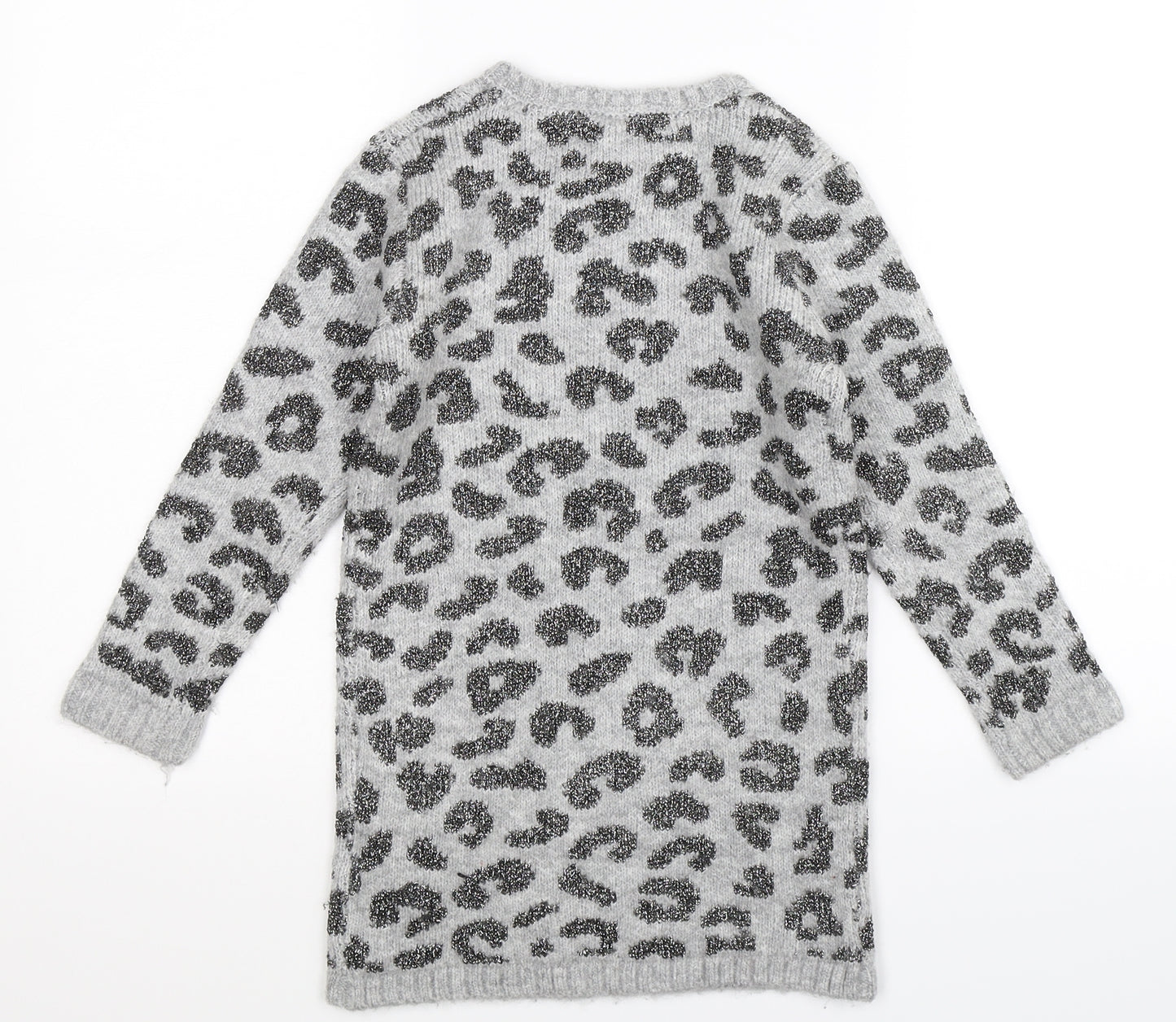 Primark Girls Grey Animal Print Knit Pullover Jumper Size 6-7 Years