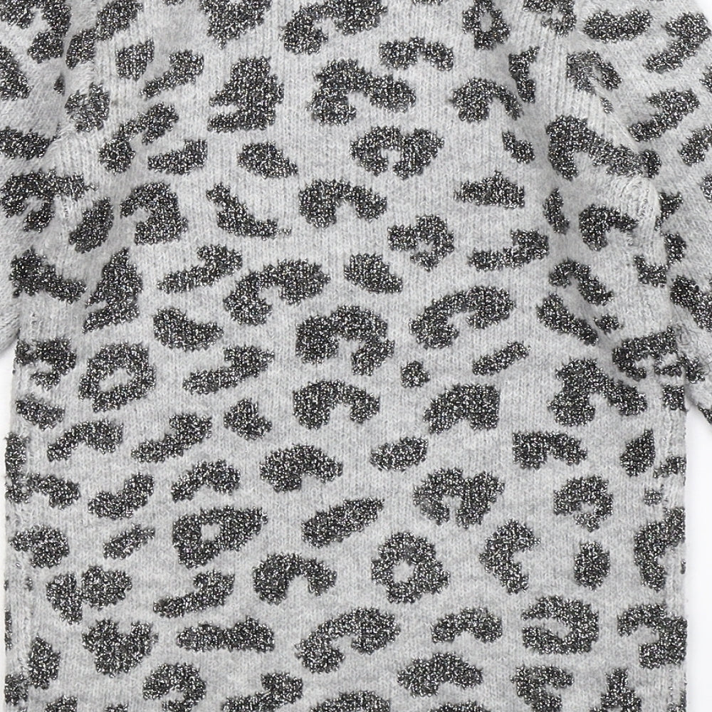 Primark Girls Grey Animal Print Knit Pullover Jumper Size 6-7 Years
