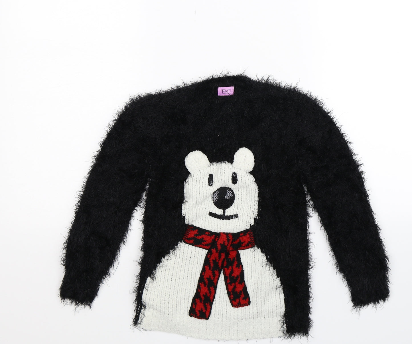 F&F Girls Black  Knit Pullover Jumper Size 6-7 Years