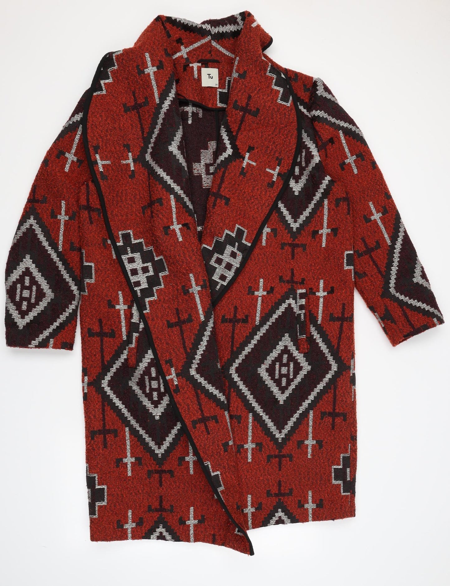 TU Womens Orange Geometric  Overcoat Coat Size 20