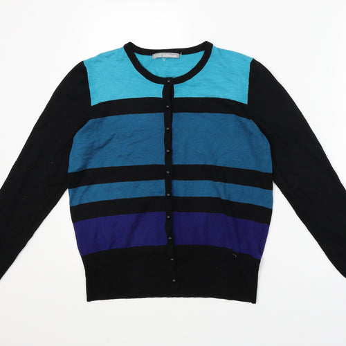 Marks and Spencer Womens Black Striped Knit Cardigan Jumper Size 14
