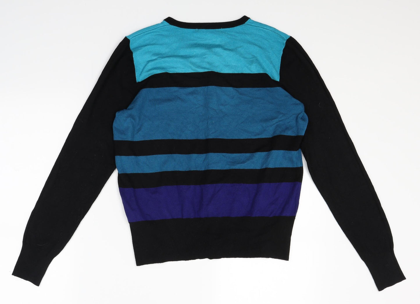 Marks and Spencer Womens Black Striped Knit Cardigan Jumper Size 14
