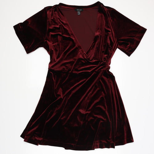 New Look Womens Red  Velvet Wrap Dress  Size 16