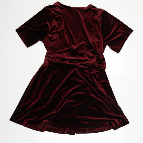 New Look Womens Red  Velvet Wrap Dress  Size 16
