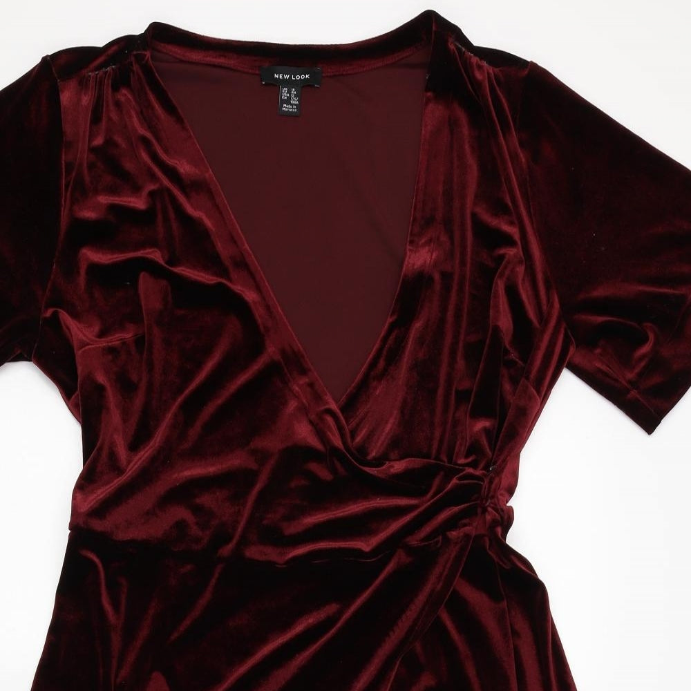 New Look Womens Red  Velvet Wrap Dress  Size 16