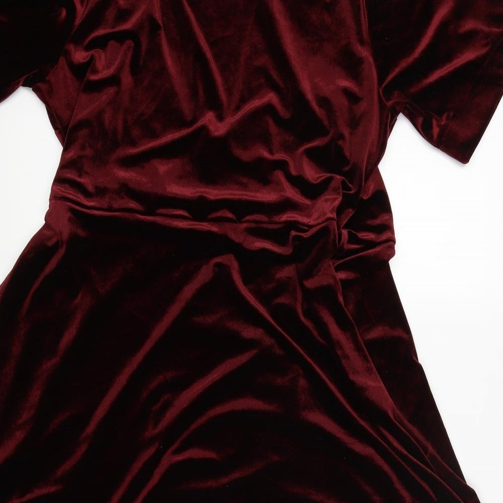 New Look Womens Red  Velvet Wrap Dress  Size 16