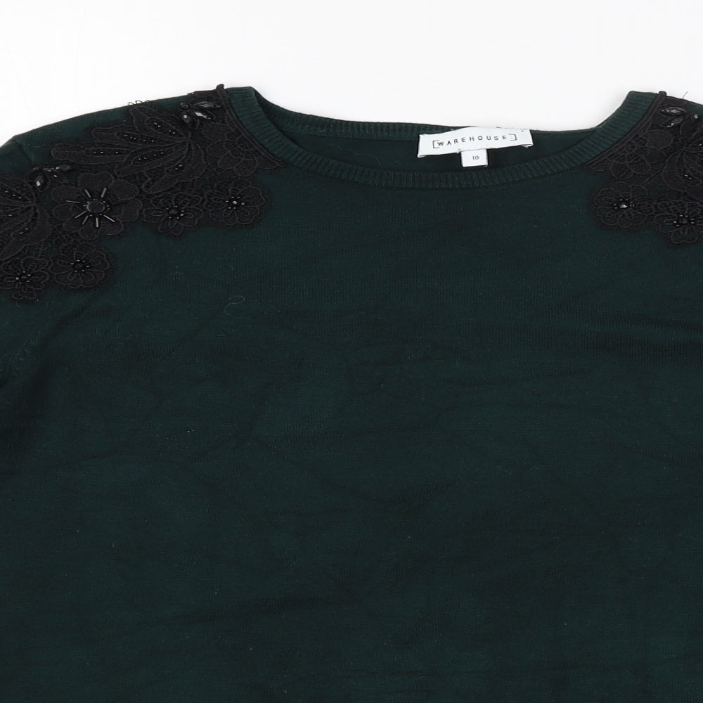 Warehouse Womens Green   Pullover Jumper Size 10  - Lace
