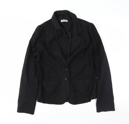 Front view of Cherokee women’s black jacket coat, size UK 12
