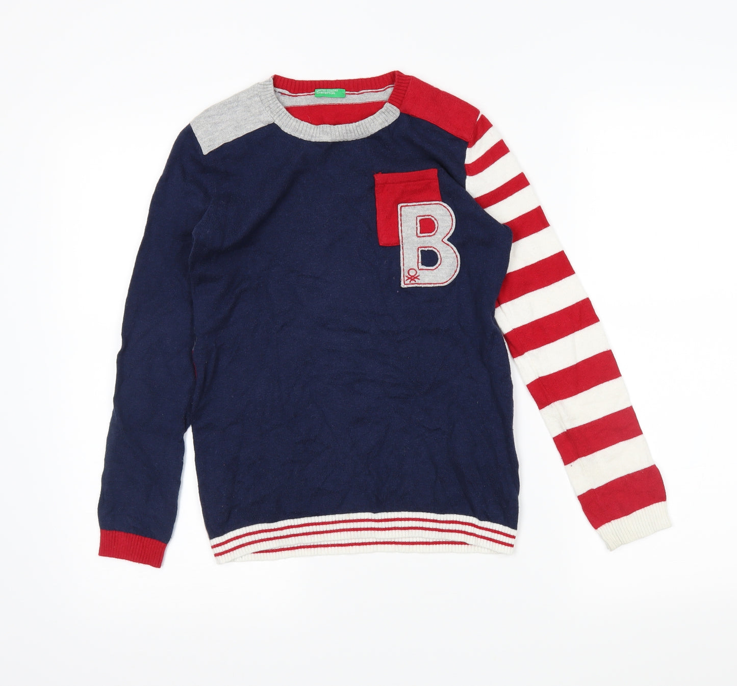 Preworn Boys Blue Striped  Pullover Jumper Size 9-10 Years