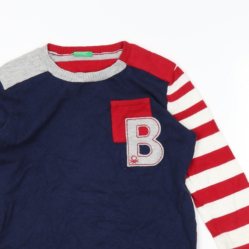 Preworn Boys Blue Striped  Pullover Jumper Size 9-10 Years