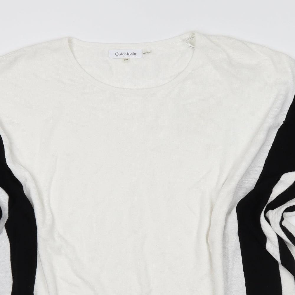 Calvin Klein Womens White Striped  Pullover Jumper Size M
