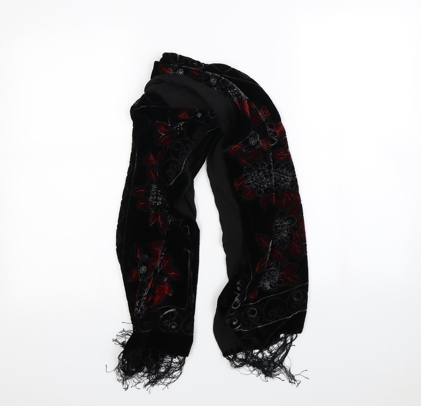 Preworn Womens Black Floral   Scarf