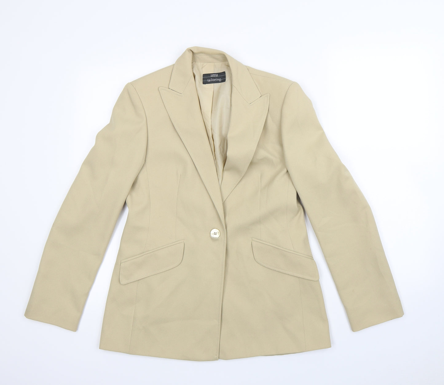 M&S Womens Beige   Jacket Blazer Size 10  - Shoulder Pads