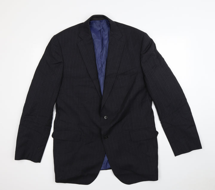 Preworn Mens Black Striped Jacket Blazer Size L