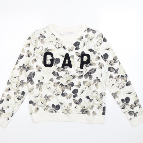 Gap Womens White Floral  Pullover Jumper Size M