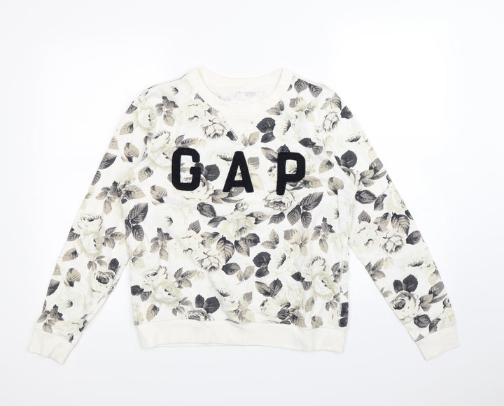 Gap Womens White Floral Pullover Jumper Size M