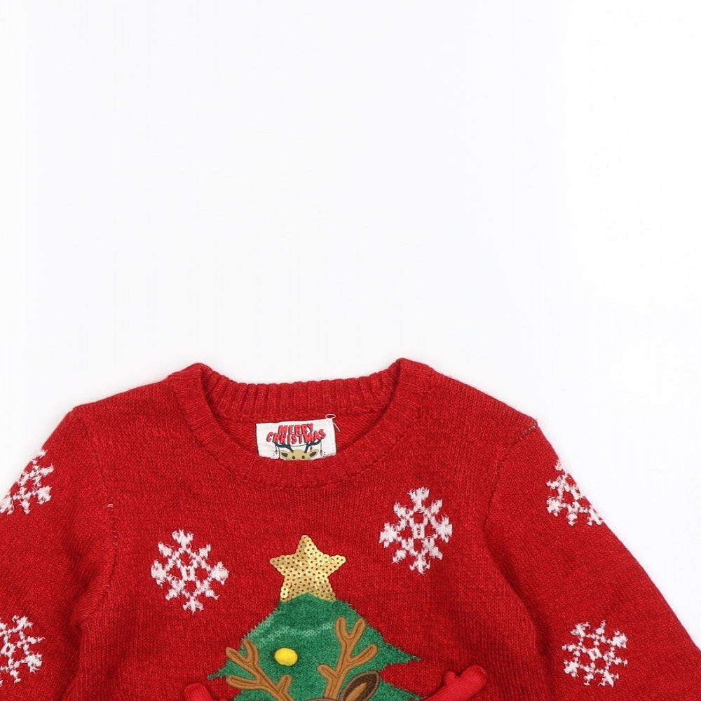 F&F Boys Red   Pullover Jumper Size 3 Years  - Christmas jumper