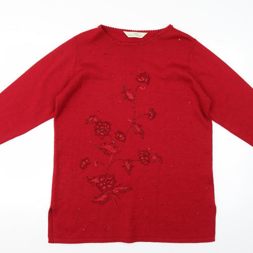 Marks and Spencer Womens Red Floral  Pullover Jumper Size 14