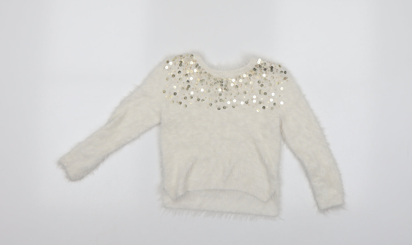 H7m Girls White   Pullover Jumper Size 3-4 Years