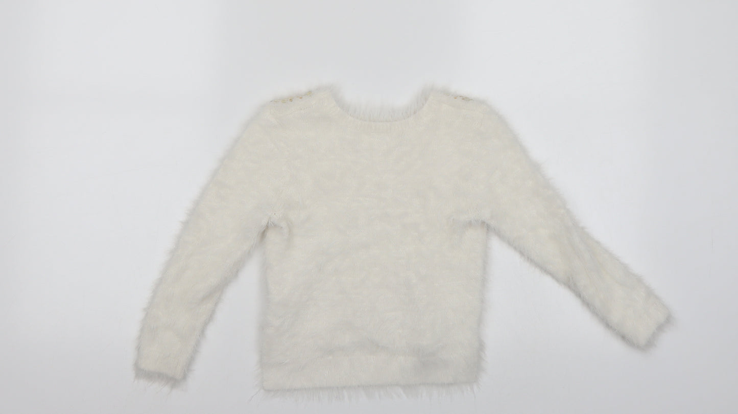 H7m Girls White   Pullover Jumper Size 3-4 Years