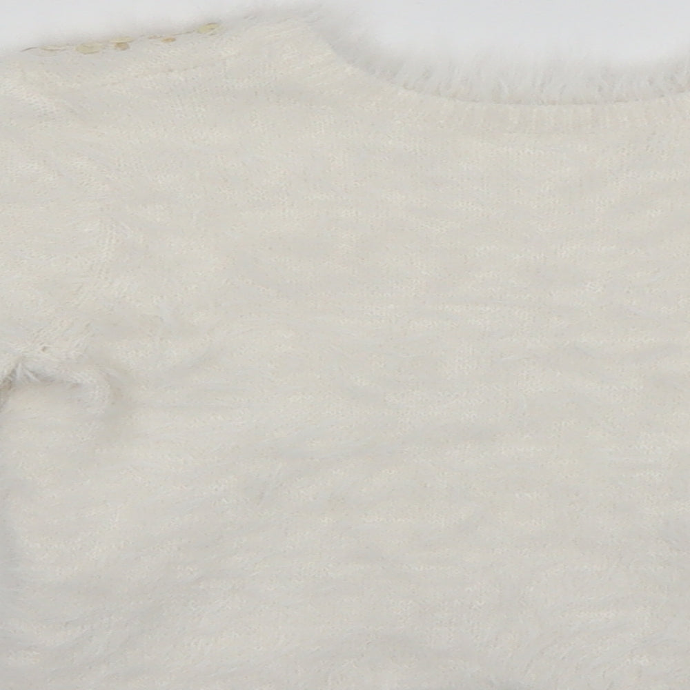 H7m Girls White   Pullover Jumper Size 3-4 Years