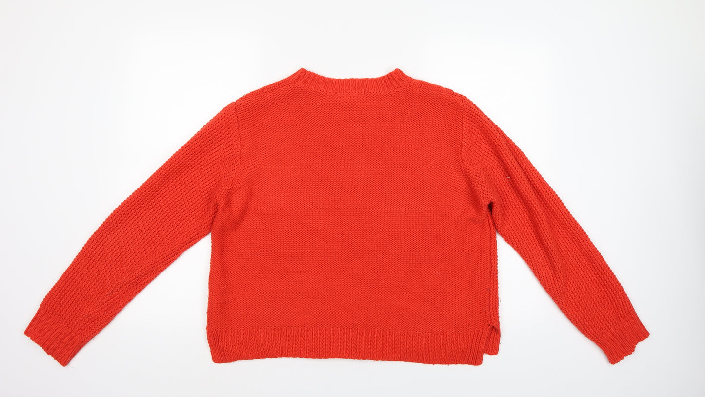 Oasis Womens Orange Fair Isle  Pullover Jumper Size L
