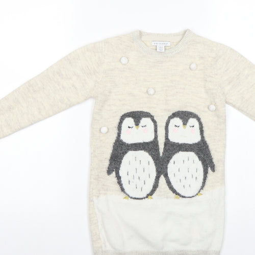 Primark Girls White   Pullover Jumper Size 7-8 Years  - Penguin