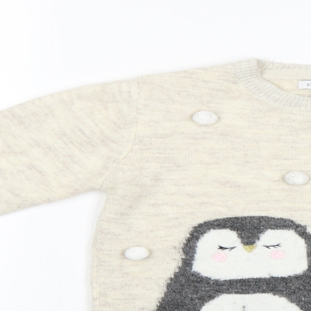 Primark Girls White   Pullover Jumper Size 7-8 Years  - Penguin