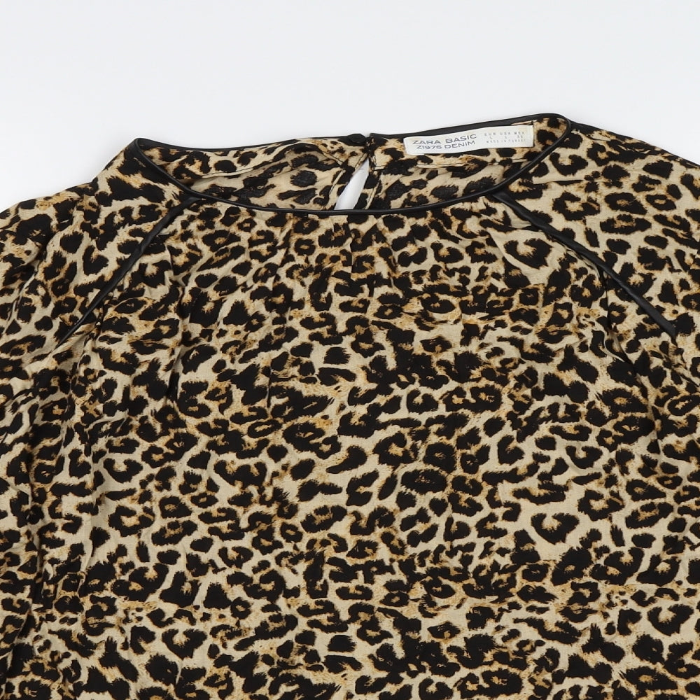 Zara Womens Brown Animal Print  Basic Blouse Size L