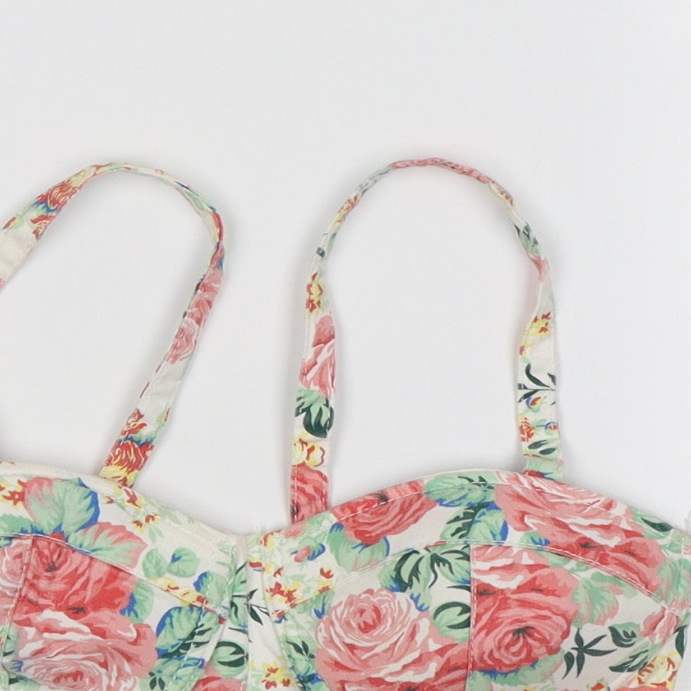 Denim CO. Womens White Floral  Cropped Tank Size 10