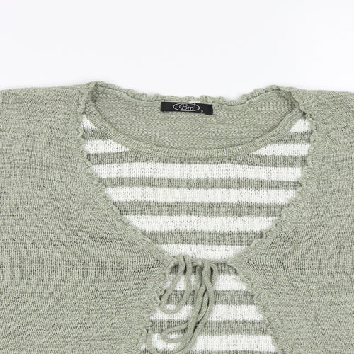 BM casual Womens Green Striped Knit Pullover Jumper Size S