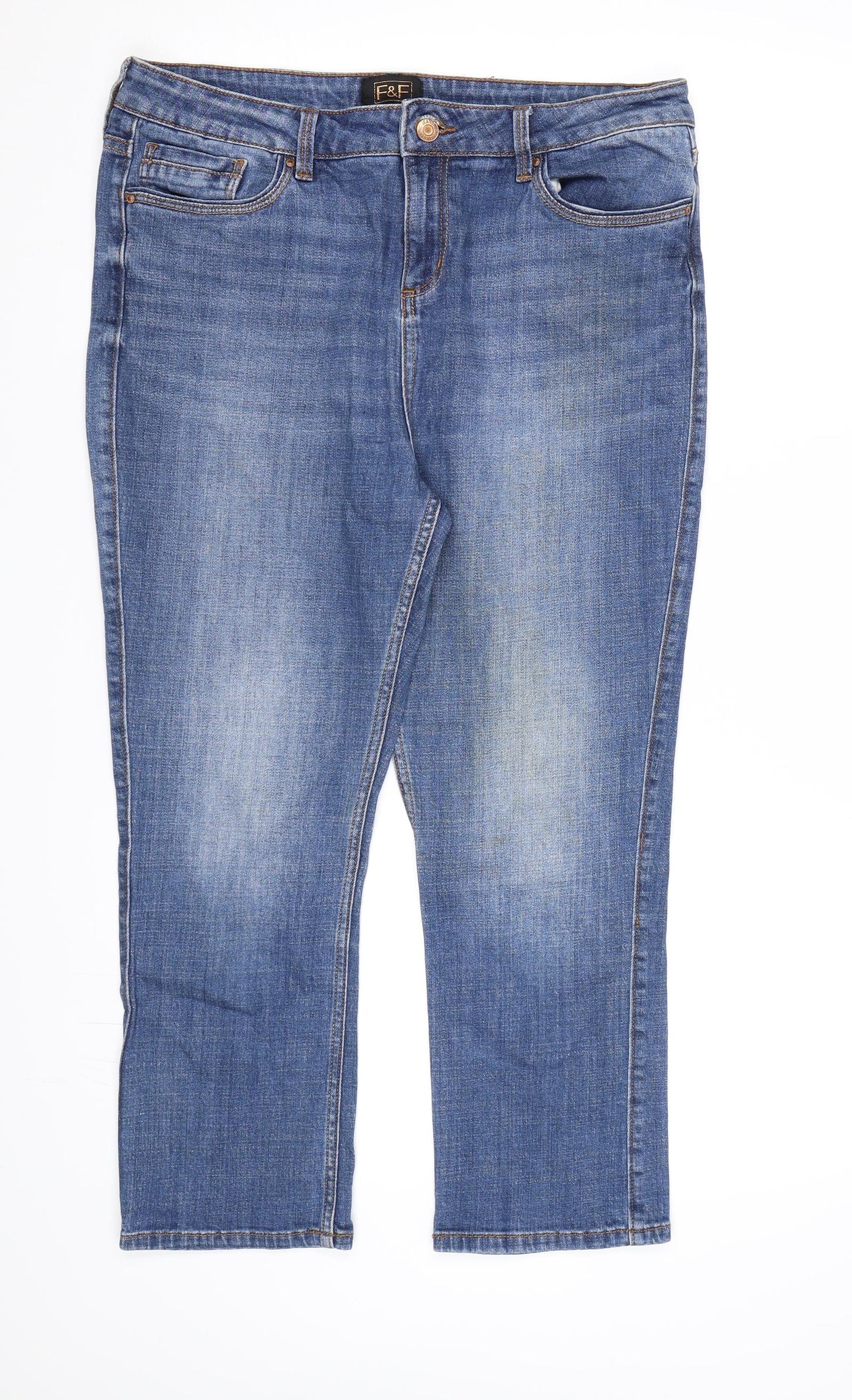 F&F Womens Black  Denim Straight Jeans Size 14 L24 in