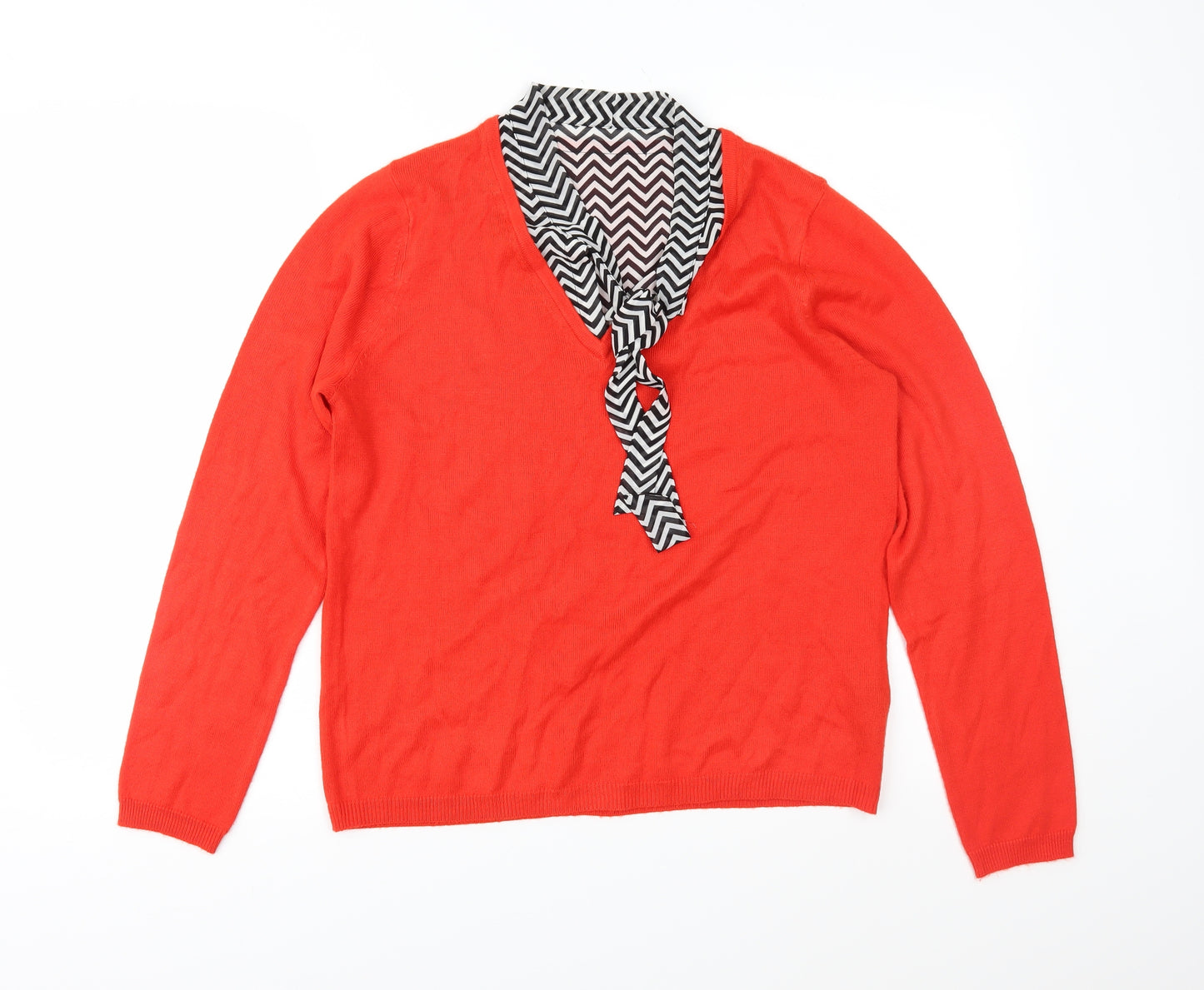Marks and Spencer Womens Red Striped Knit Pullover Jumper Size 14