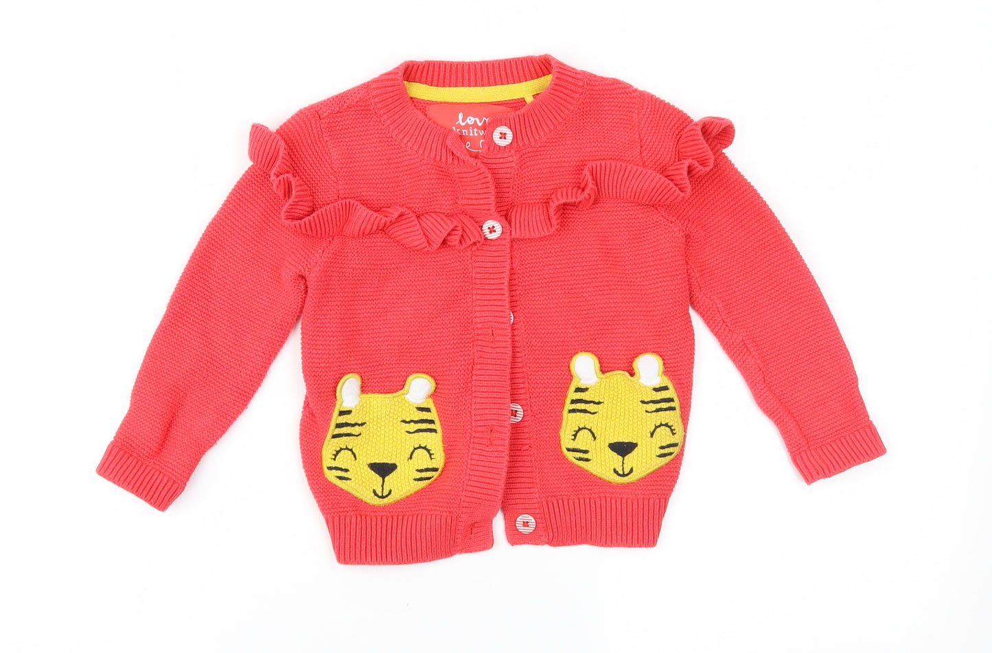 TU Girls Red Fair Isle Knit Cardigan Jumper Size 18-24 Months