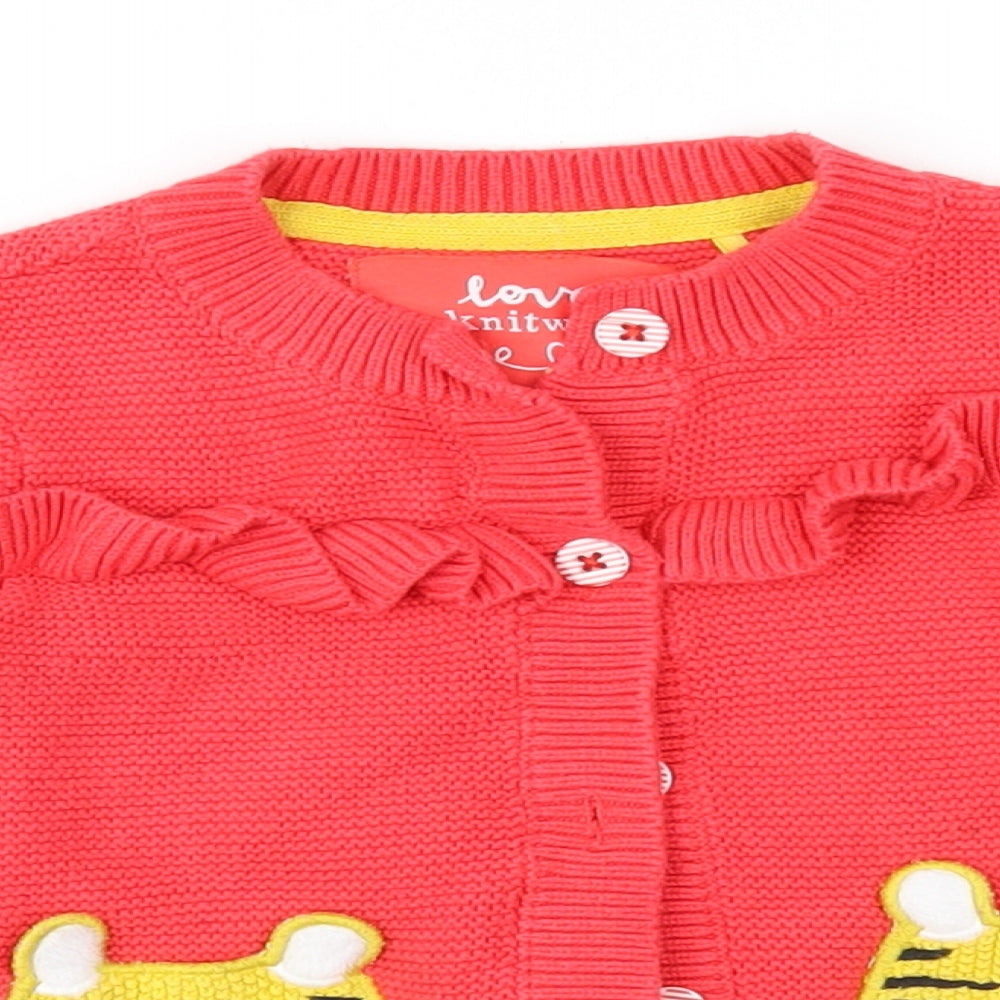 TU Girls Red Fair Isle Knit Cardigan Jumper Size 18-24 Months