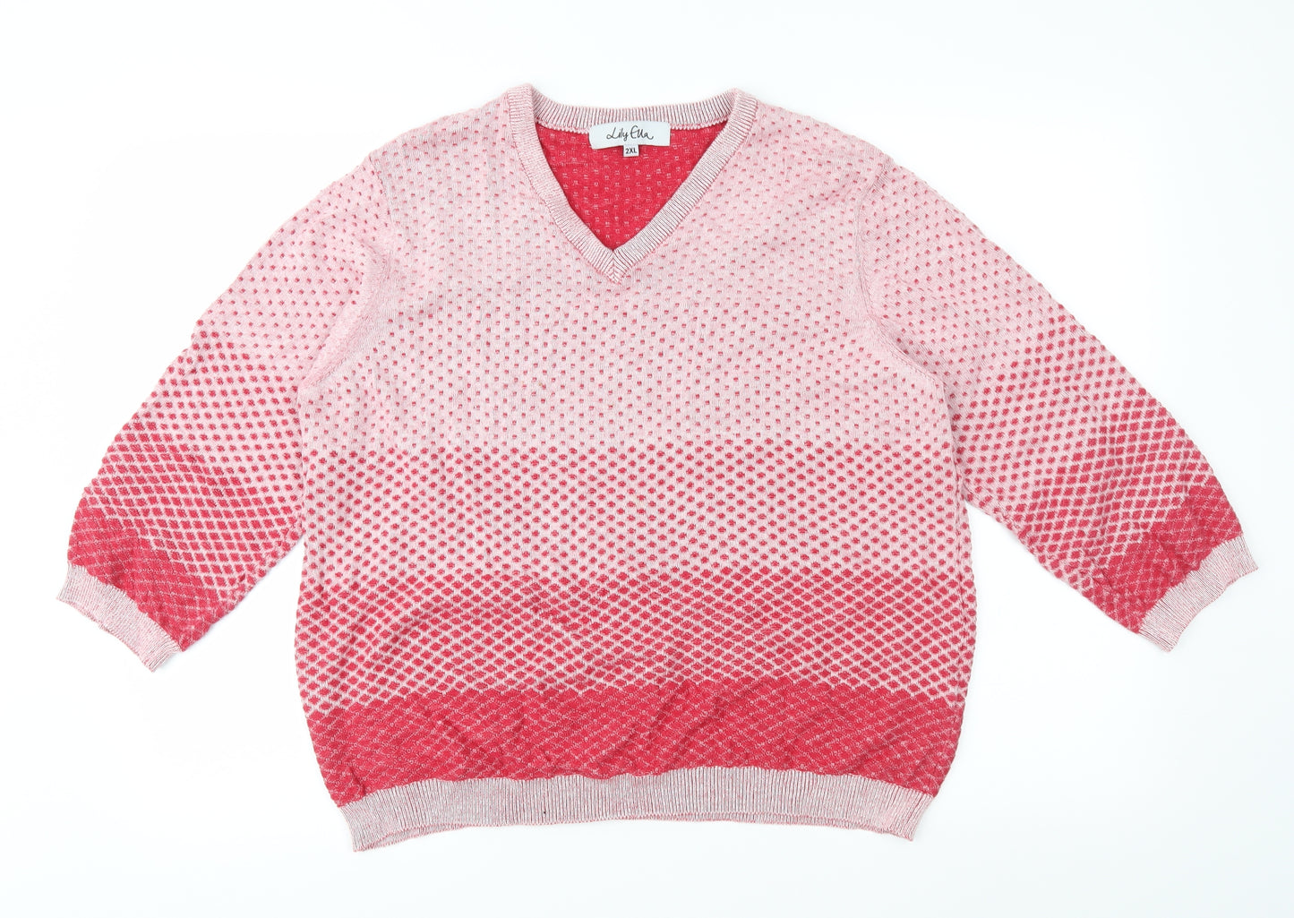 Lily Ella Womens Red Geometric Knit Pullover Jumper Size 2XL