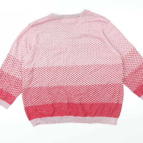 Lily Ella Womens Red Geometric Knit Pullover Jumper Size 2XL