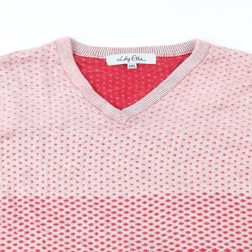 Lily Ella Womens Red Geometric Knit Pullover Jumper Size 2XL