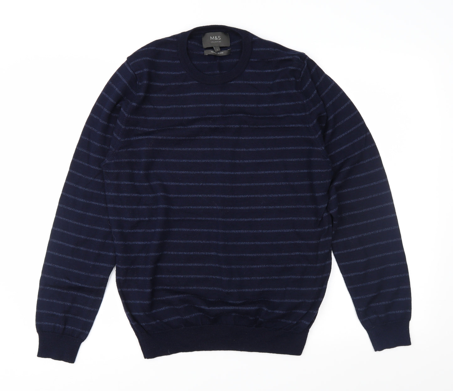 Marks and Spencer Mens Blue Striped Knit Pullover Jumper Size L