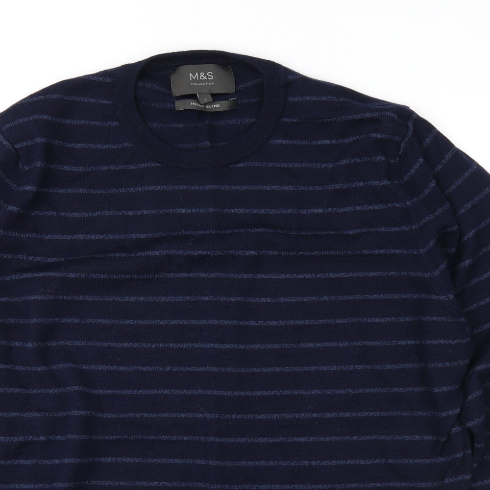 Marks and Spencer Mens Blue Striped Knit Pullover Jumper Size L