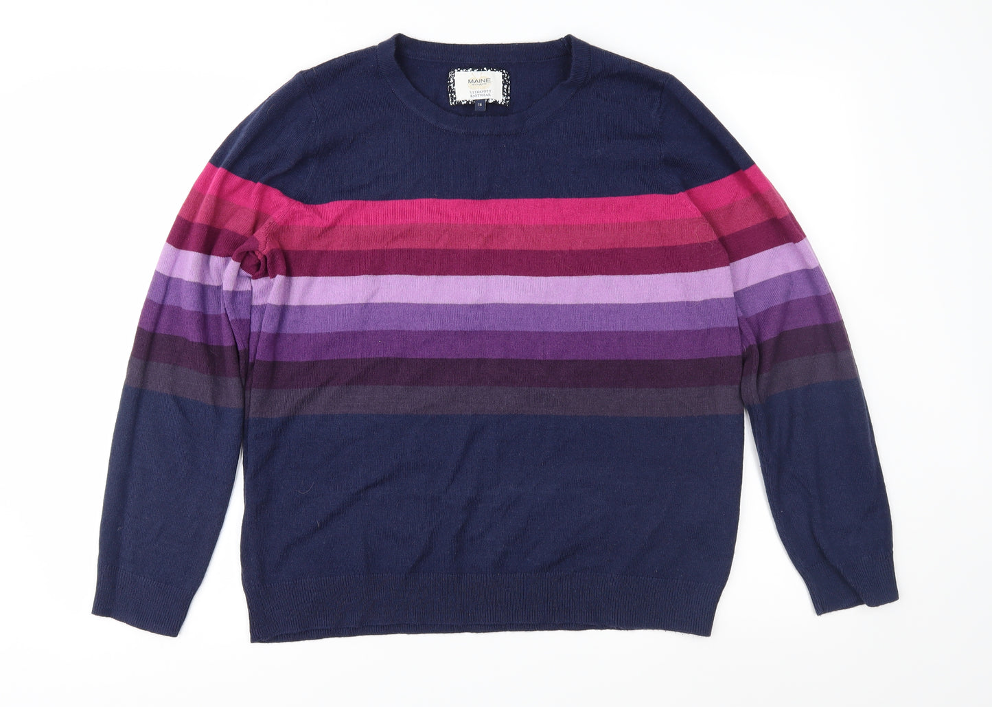 Maine New England Womens Blue Striped Knit Pullover Jumper Size 16