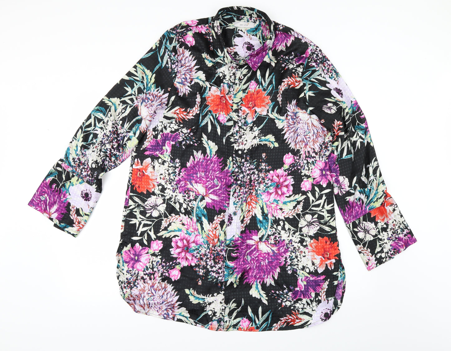 Per Una Womens Black Floral  Tunic Button-Up Size 16