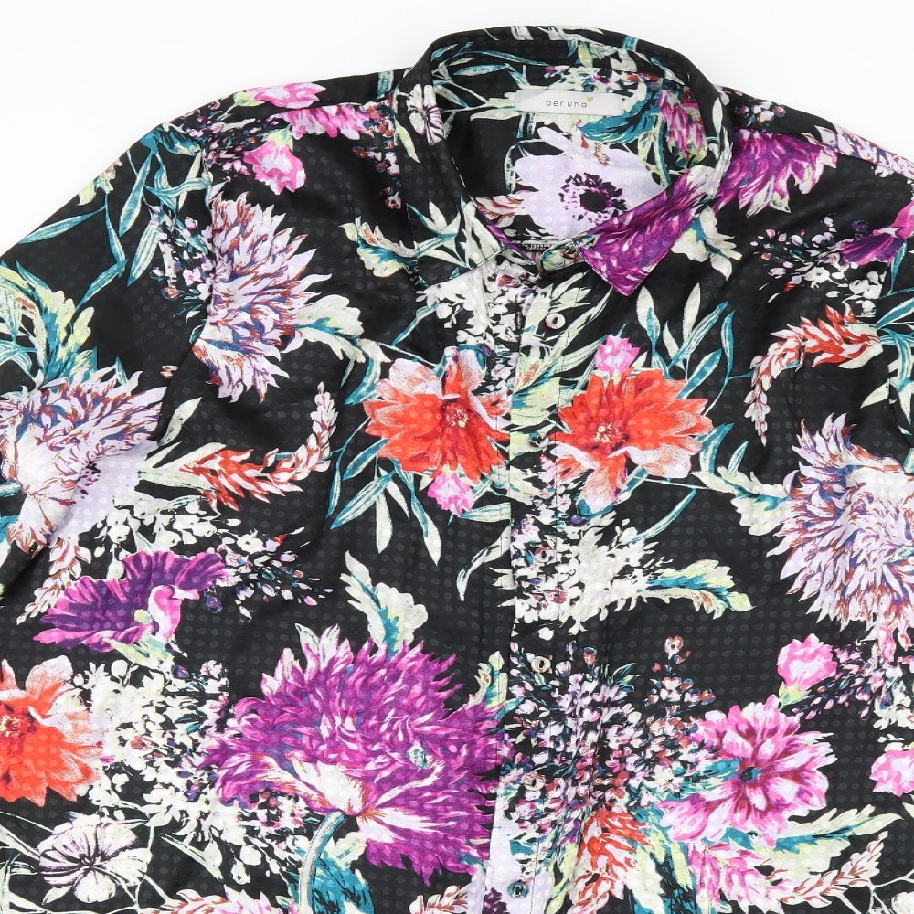 Per Una Womens Black Floral  Tunic Button-Up Size 16