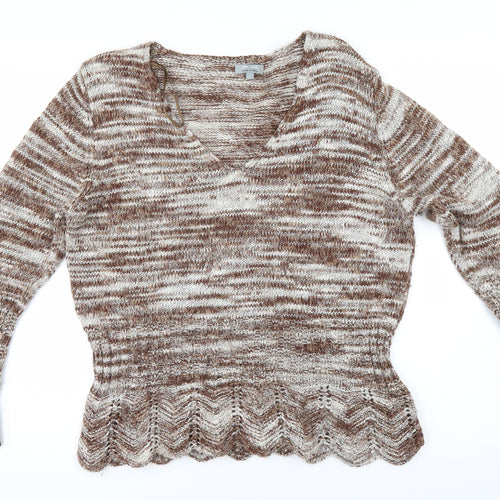 Per Una Womens Brown Striped  Pullover Jumper Size L  - shaped hem