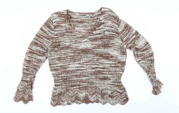 Per Una Womens Brown Striped Pullover Jumper Size L - shaped hem