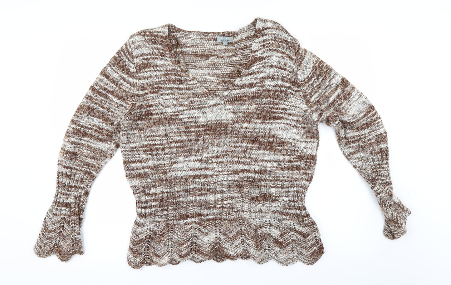 Per Una Womens Brown Striped  Pullover Jumper Size L  - shaped hem