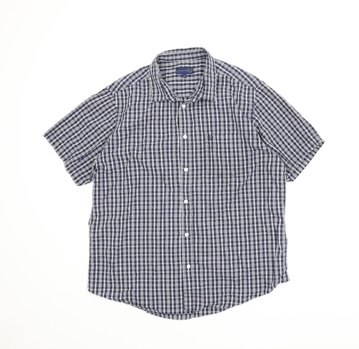 Lincoln Mens Blue Plaid   T-Shirt Size L