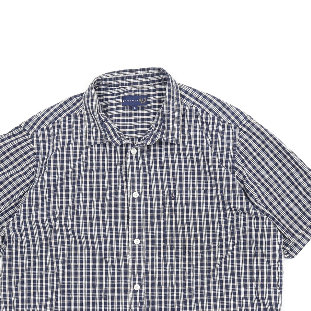 Lincoln Mens Blue Plaid   T-Shirt Size L
