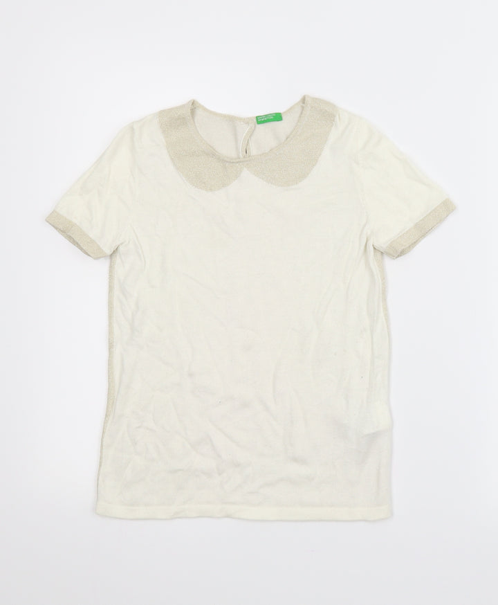 United Colors of Benetton Womens Beige Basic Blouse Size 2XS