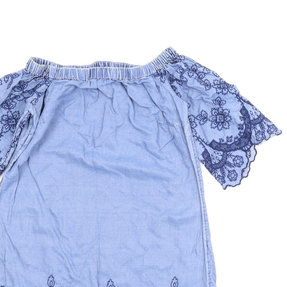 New Look Womens Blue Floral  A-Line  Size 8